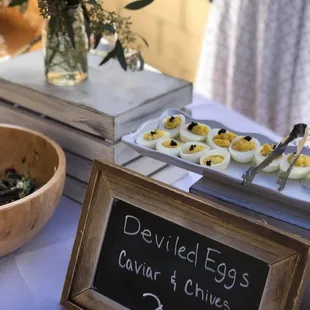 Deviled eggs with caviar and chives, which were a huge hit!