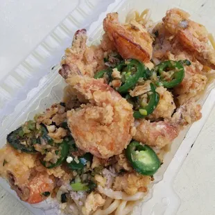 Garlic noodles w/salt &amp; pepper shrimp