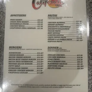 Updated menu May 2024