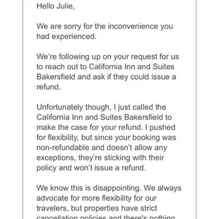 Appeal from Expedia- they do not advocate nor do they follow their promise to refund the buyer due to health concerns or conditions.