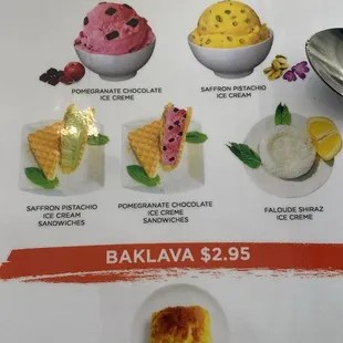 Dessert menu