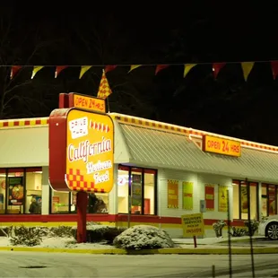 a fast food restaurant at night