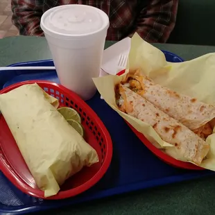 Horchata, Fish Burrito &amp; Shrimp Quesadillas