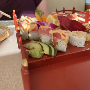 a woman eating sushi