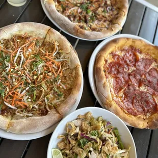 Half Thai Crunch Salad Thai Chicken Pizza The Original BBQ Chicken Pizza Pepperoni Pizza