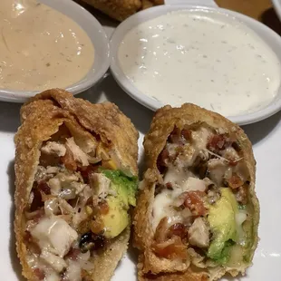 Avocado Club Egg Rolls with ranchito sauce &amp; herb ranch. BIG &amp; delicious