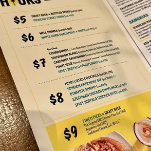 Happy Hour menu as of November 2024.