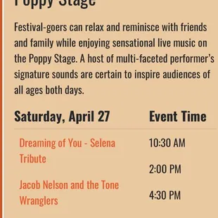 California Poppy Festival April 27 &amp; 28 Admission Tickets which Includes Entertainment $10 &amp; Under &amp;  Free Parking