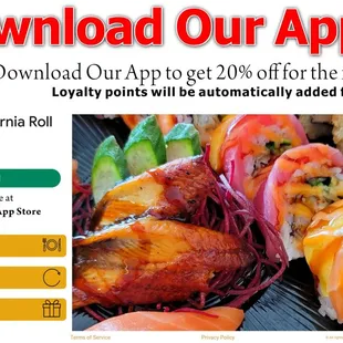 Our App is now available at App Store for Apple and Play Store for Android phone. 
Type in California Roll Sushi to find our app