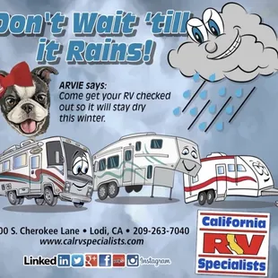 Don&apos;t wait till it rains! Come see us for all your parts and repair needs.