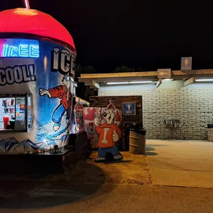 Water fountains and public restroom by the ICEE stand