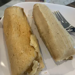 Pork and rajas y queso tamale