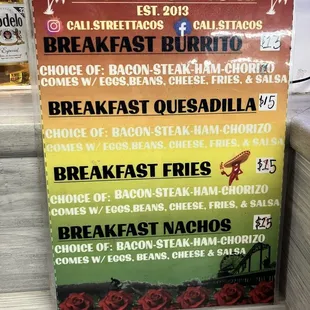 Breakfast menu