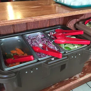 Toppings Bar (thinly-sliced carrots on the left)