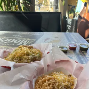 Cali shrimp taco, rice and beans