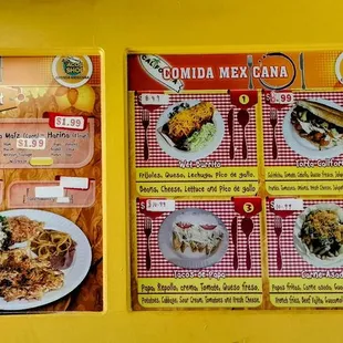 menus on a yellow wall