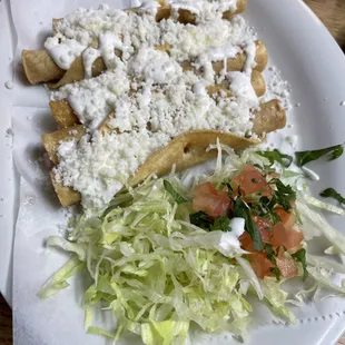 5 count rolled tacos. You have a choice of chicken or beef.