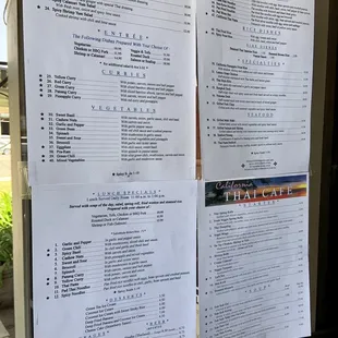 Menu conveniently posted on an open door so you don&apos;t have to pick up a menu if you don&apos;t want to