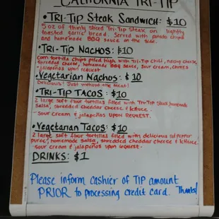 a menu on a board