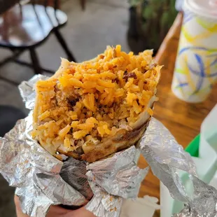 steak super burrito no beans, but it looks like all rice