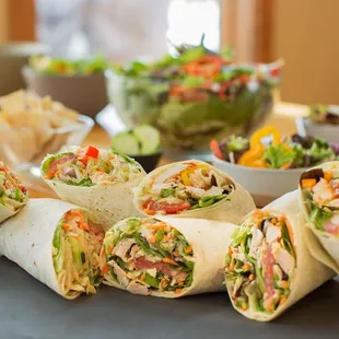 a variety of wraps on a table