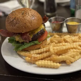 Grass fed cheeseburger with bacon