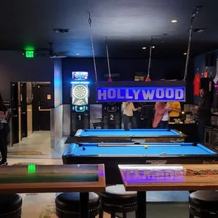 a pool table in a bar