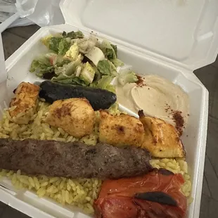 Beef Lula and Chicken Kabob Plate
