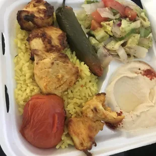 One skewer chicken kabob plate