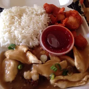 Egg foo young and sweet and sour chicken
