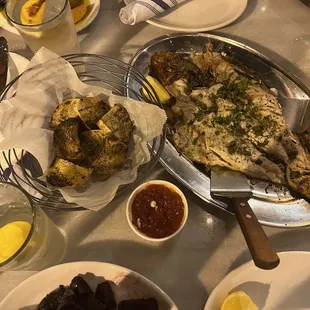 Red Snapper fish with sides of beets and lemon potatoes.