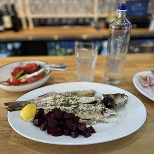 Branzino with side of beets