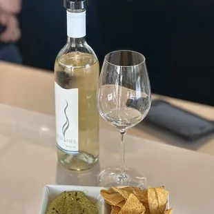 Wine and &quot;guacamole&quot; made from sweet peas! So good!