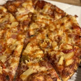 a close up of a pizza