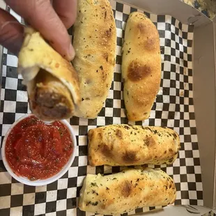 Sausage Rolls, with a delicious red sauce!