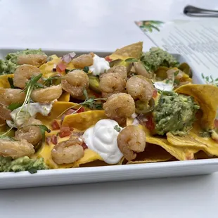 Miami Vice Nachos with fried shrimp