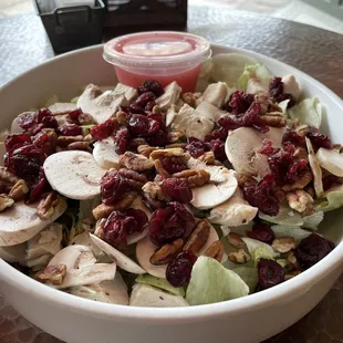 Calamity (Sarah) Jane Salad with grilled chicken, mushrooms, dried cranberries, and pecans - light and absolutely delicious!