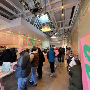 a long line of customers