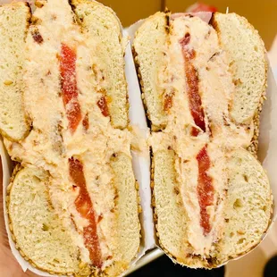 Sesame Bagel w/ Lox Cream Cheese &amp; Tomato