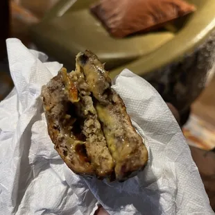 cinnamon raisin bagel with impossible sausage and cheese