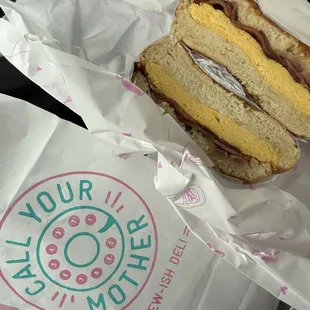 Pretzel Bagel w/ Egg and Bacon