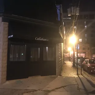 a city street at night