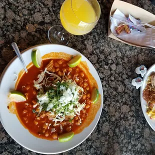 Pork pozole was yummy.