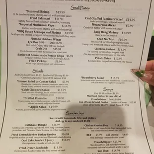 Dinner menu