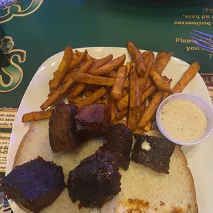 Burnt Ends (When Available) with Side Sweet Potato Fries