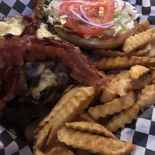 Burger and fries the veggies was a little sad but did the trick