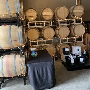 wine barrels and tables