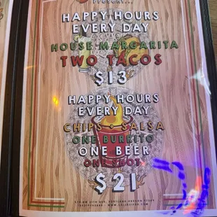 Happy hour menu