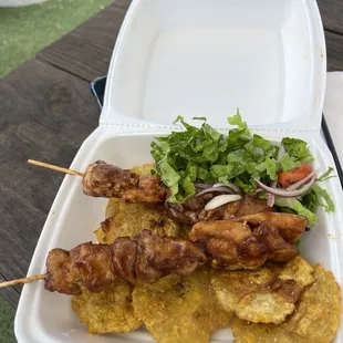 Tonones(fried plantain), chicken ok a stick, salad!