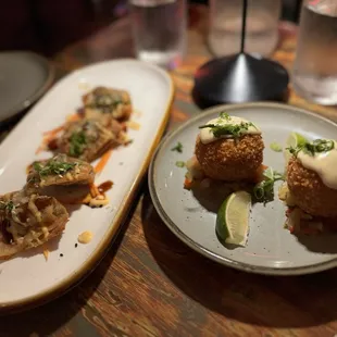 CRISPY SHIITAKE WONTONS and Papas Rellenas